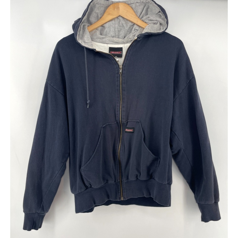 Vtg Genuine Dickies Hoodie Men L /XL Full Zip Navy Blue Waffle Thermal Lined Y2K
